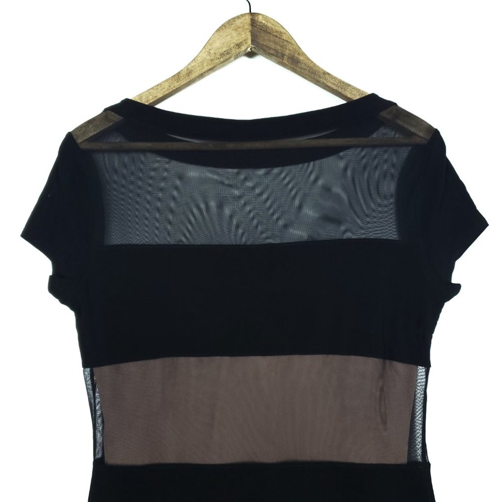 Joseph Ribkoff Black Tan Sheer Stripe Luxury Dress - Picture 5 of 9